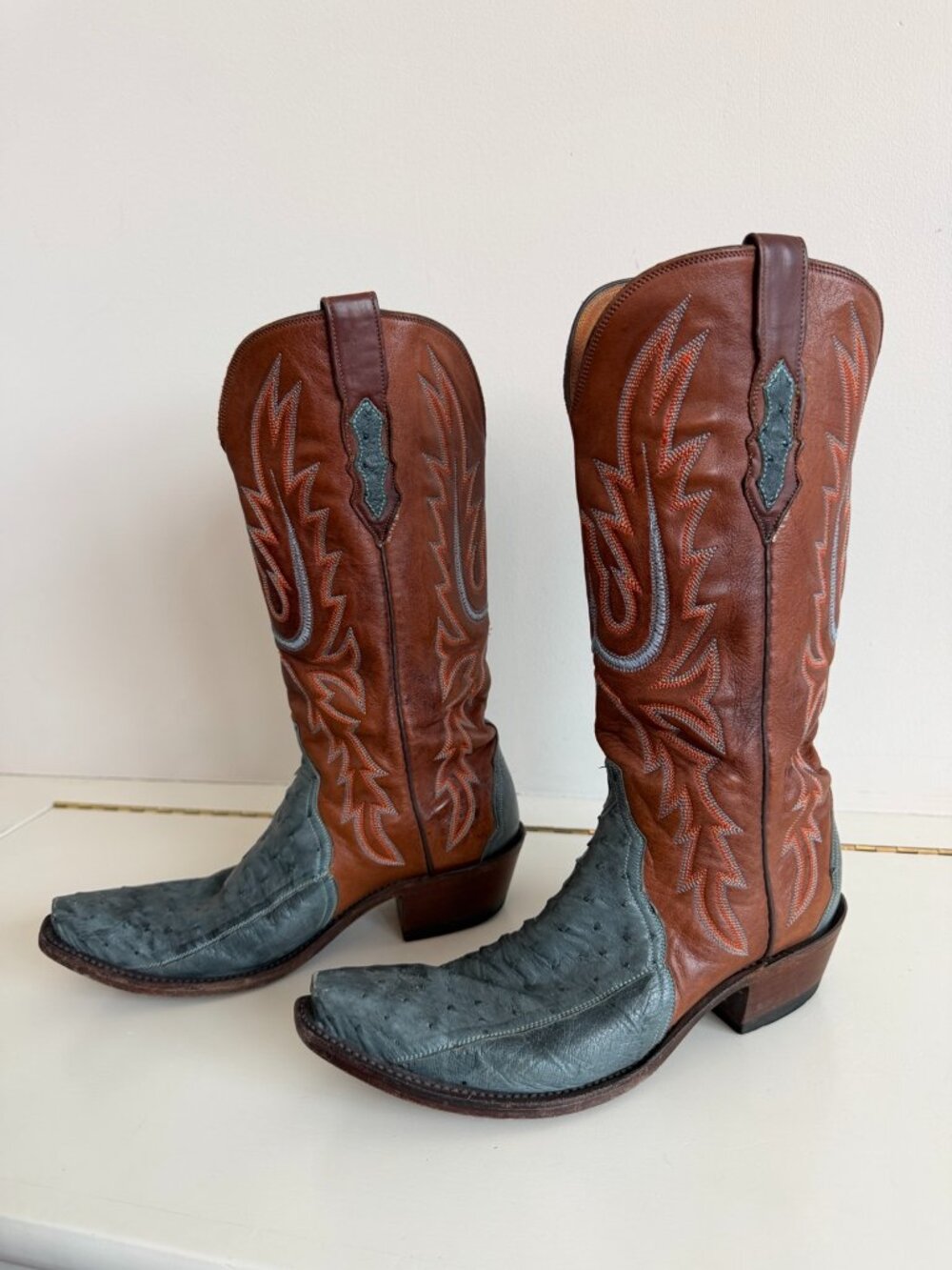 Lucchese 1883 Ostrich Western Cowboy Boots Brown Blue Women’s 7.5 B